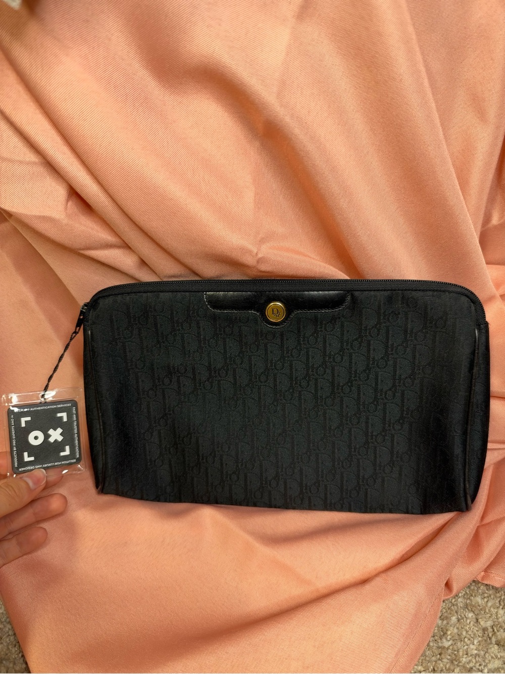 Vintage Christian Dior Black Oblique Trotter Monogram Clutch Pouch + COA